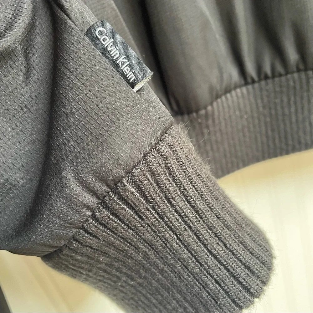 Calvin Klein Quilted Bomber Jacket Men's XL Black Full Zip Pockets Rib Knit Trim - Picture 3 of 7